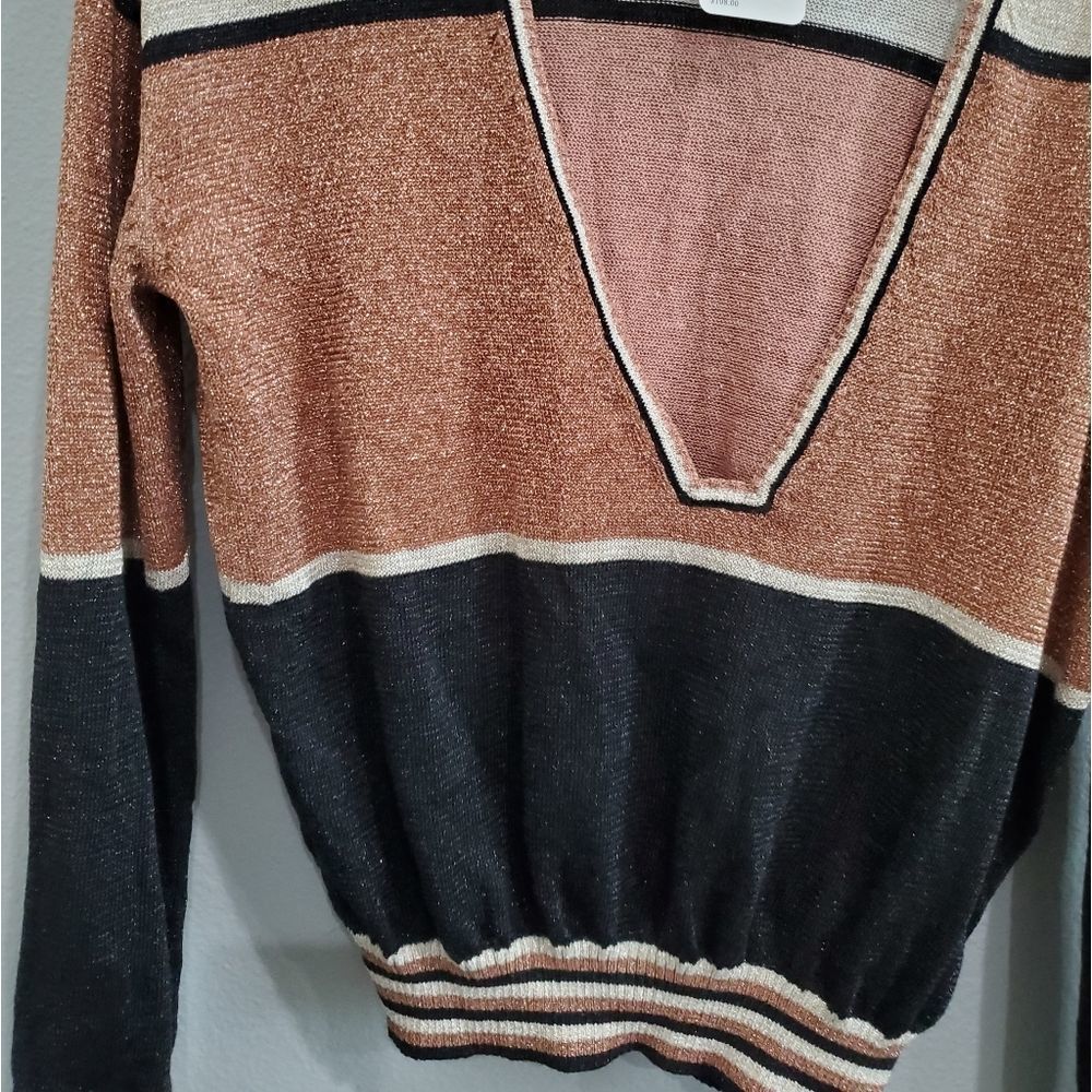 NWT Free People gold sparkle low neck top